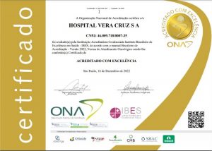 Vera Cruz Oncologia recebe certificado de nível máximo de excelência